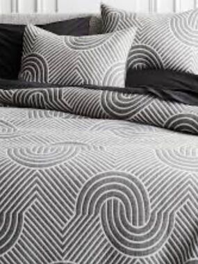 CB2 Crescente Geometric Duvet Cover - Grey & White crate barrel Queen one sham